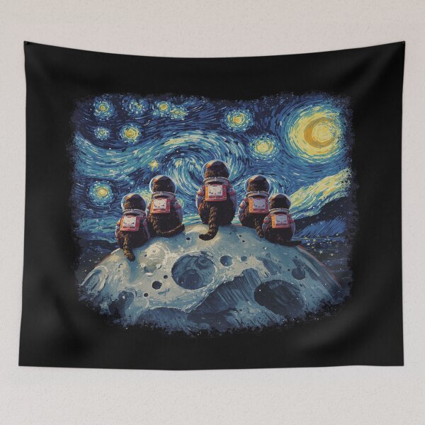 Item preview, Space Cats on the Moon in Van Gogh's Starry Night designed and sold by EschatonGarden.