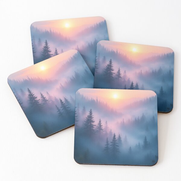 Item preview, Misty Forest Sunrise Landscape – Dreamy Nature Aesthetic Wall Art, Foggy Pine Trees Print designed and sold by DreamyWallVibes.