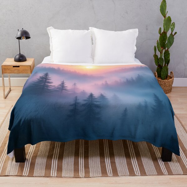 Item preview, Misty Forest Sunrise Landscape – Dreamy Nature Aesthetic Wall Art, Foggy Pine Trees Print designed and sold by DreamyWallVibes.