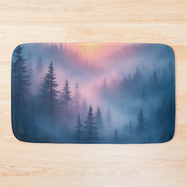 Item preview, Misty Forest Sunrise Landscape – Dreamy Nature Aesthetic Wall Art, Foggy Pine Trees Print designed and sold by DreamyWallVibes.