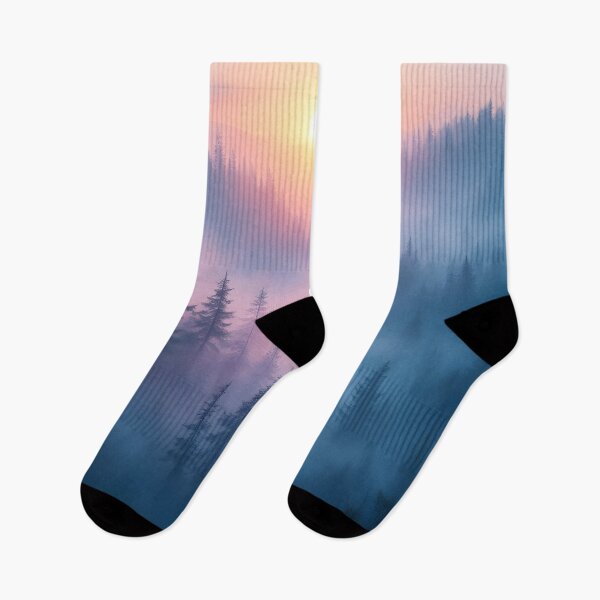 Item preview, Misty Forest Sunrise Landscape – Dreamy Nature Aesthetic Wall Art, Foggy Pine Trees Print designed and sold by DreamyWallVibes.