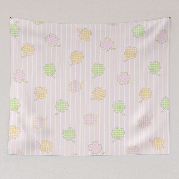 Item preview, Checked-Pattern Clover Leaf on White-Pink Stripe Background designed and sold by kindacute-shop.