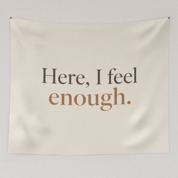 Item preview, Here, I Feel Enough – Minimal Self Worth & Inner Peace Quote Design designed and sold by Irene Catchmind.