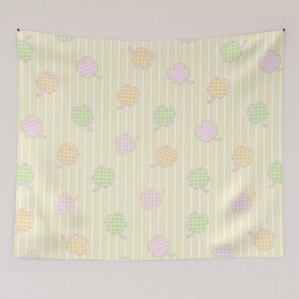 Item preview, Checked-Pattern Clover Leaf on White-Yellow Stripe Background designed and sold by kindacute-shop.