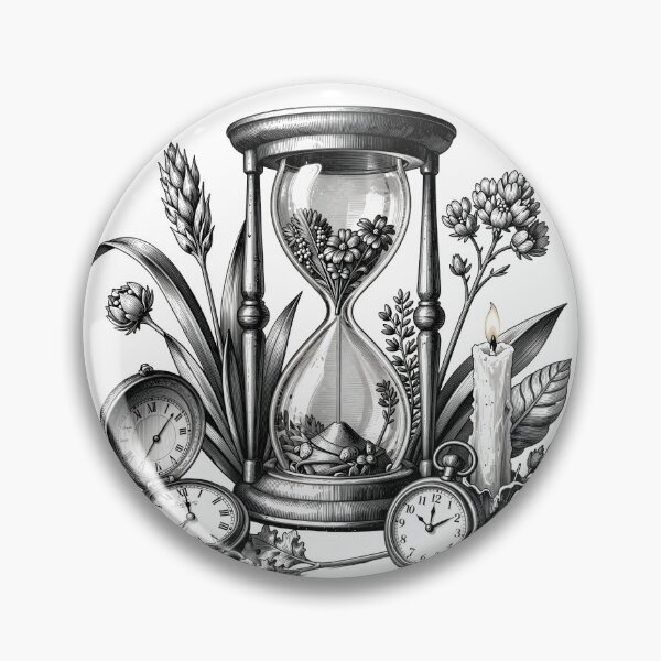 Item preview, Hourglass & Botanicals — Dark Academia Ink Engraving designed and sold by sooperstore.