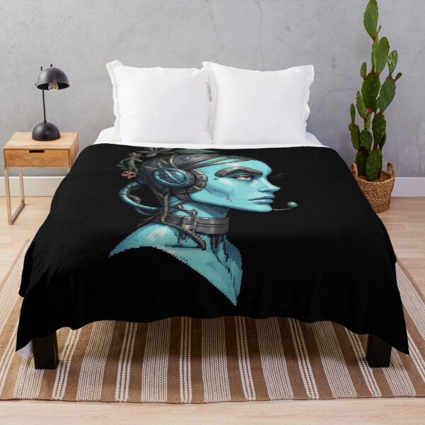Item preview, Cyberpunk Nature Android Woman Pixel Art Portrait designed and sold by NadiTrends.