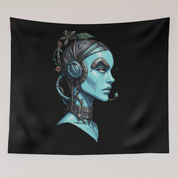 Item preview, Cyberpunk Nature Android Woman Pixel Art Portrait  designed and sold by NadiTrends.