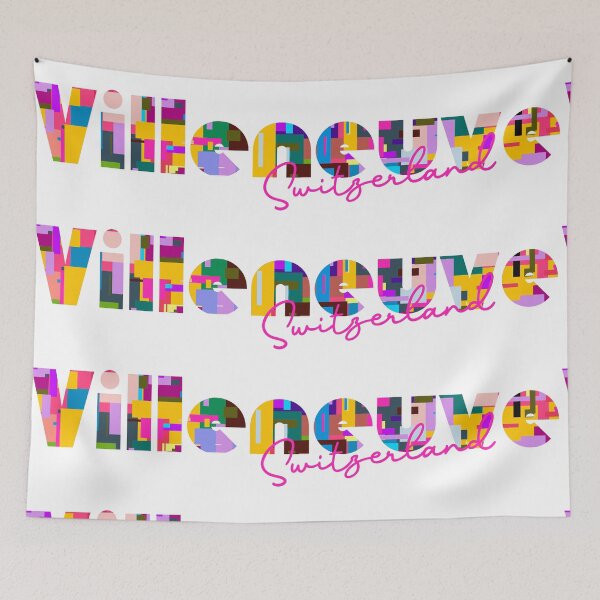 Item preview, Villeneuve, Switzerland, Vibrant Abstract City Typography Art designed and sold by Wanderful-roads.