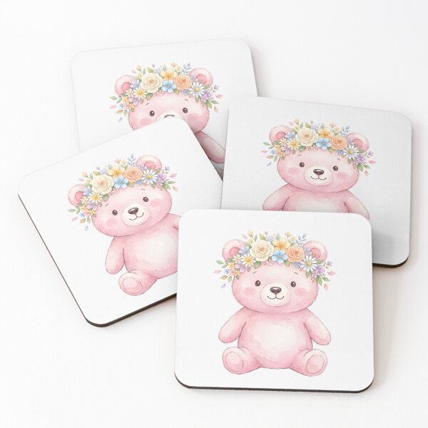 Item preview, Cute Pink Teddy Bear with Floral Crown designed and sold by naragon4289.
