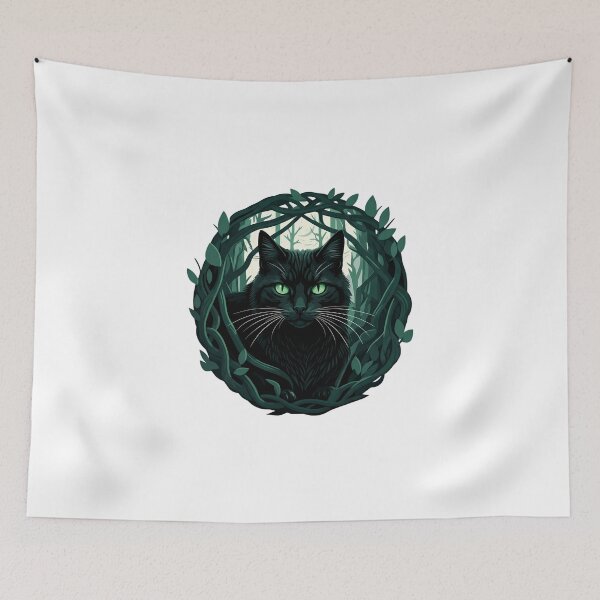 Item preview, Mystical Black Cat Forest Eyes Illustration designed and sold by chattsuede.