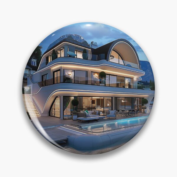 Item preview, Futuristic Waterfront Villa – AI Architecture Wall Art designed and sold by AiHouses.