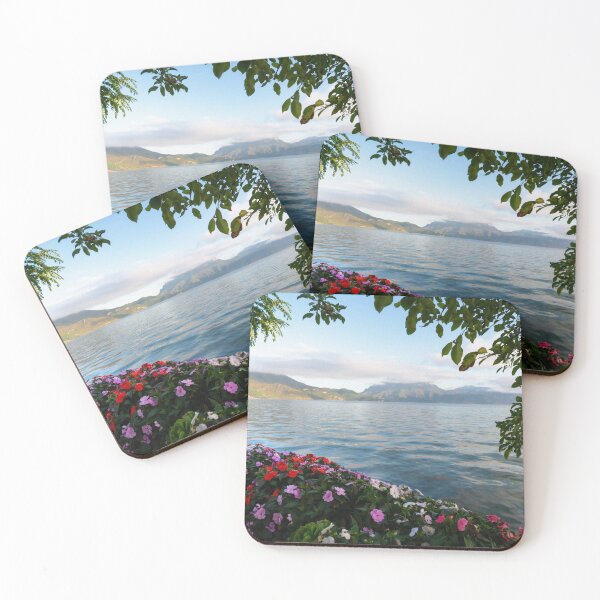 Item preview, Lugu Lake with beautiful flowers in the morning. Yunnan province, China. designed and sold by sinseeho.