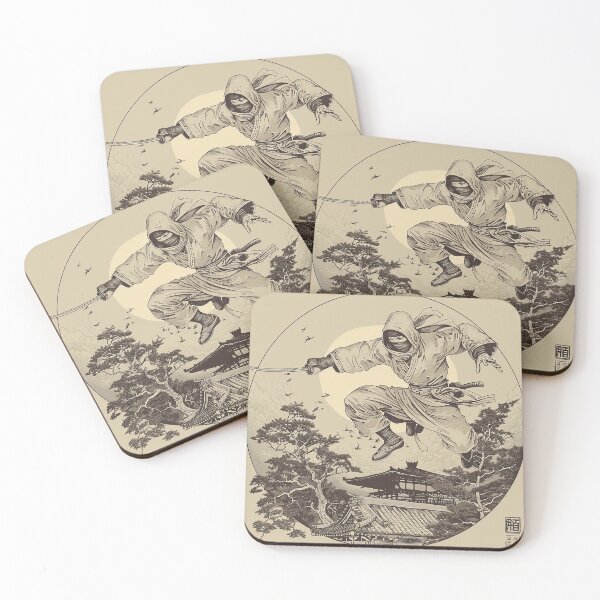Item preview, Illustration of a ninja jumping onto the moon (Hokusai-style) designed and sold by whiteblackcat.
