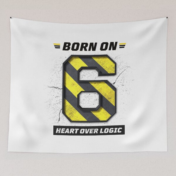 Item preview, Born on 6 Heart Over Logic – Birthday Number 6 Shirt, Emotional Personality Design, Grunge Industrial Streetwear designed and sold by amareshdas008.