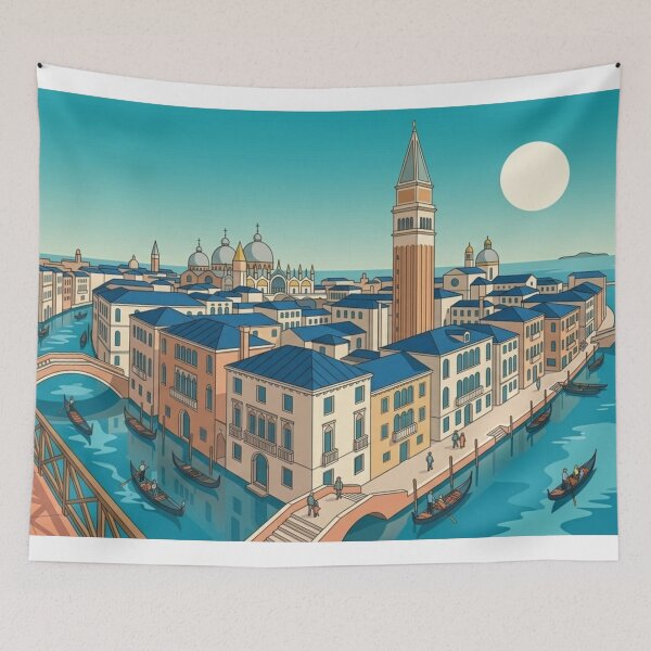 Item preview, Venetian Blue: Panoramic Vector Skyline of the Floating City designed and sold by HendAhabib.