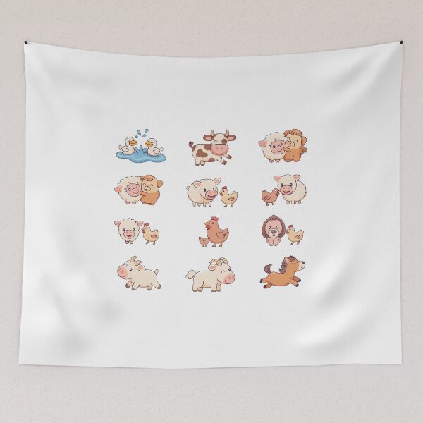 Item preview, Happy Farm Friends Chibi Collection - Cute Ducks, Dancing Cow, Sheep Hugs, and Pony Sticker Set designed and sold by Picasfarmer.