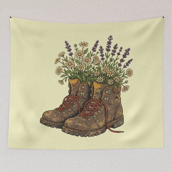 Item preview, Flowers in Hiking Boots Retro Illustration Cottagecore designed and sold by SplashTastic.