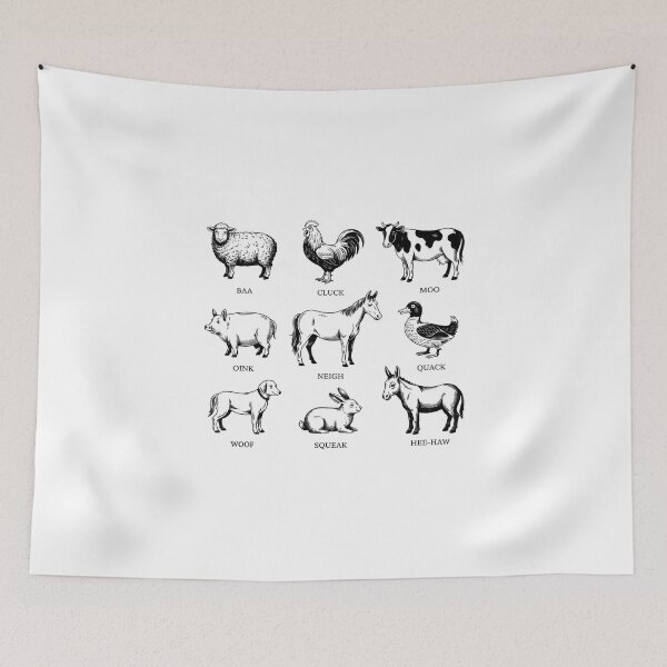 Item preview, Vintage Farm Animal Sounds Sketch - Minimalist White Line Art Chalkboard Style designed and sold by Picasfarmer.