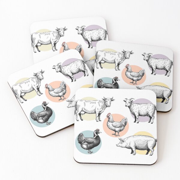 Item preview, Vintage Engraved Farm Animals - Retro Hand-Drawn Cow, Pig, Goat, and Poultry Collection with Pastel Accents designed and sold by Picasfarmer.