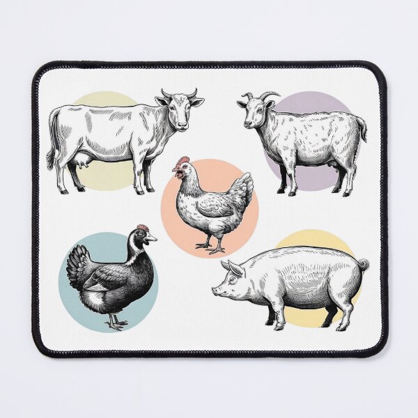 Item preview, Vintage Engraved Farm Animals - Retro Hand-Drawn Cow, Pig, Goat, and Poultry Collection with Pastel Accents designed and sold by Picasfarmer.