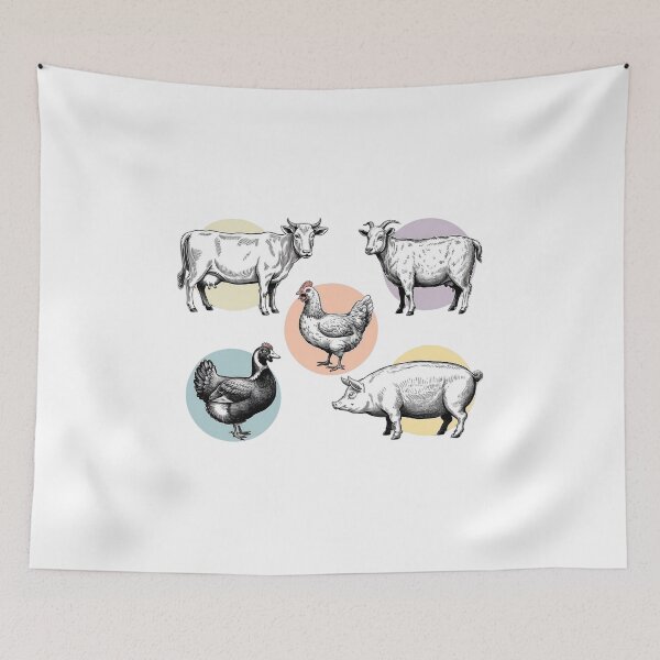 Item preview, Vintage Engraved Farm Animals - Retro Hand-Drawn Cow, Pig, Goat, and Poultry Collection with Pastel Accents designed and sold by Picasfarmer.