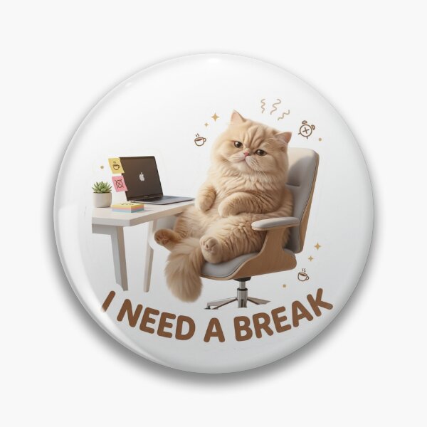 Item preview, I Need a Break – Beige Office Cat Chaos Sticker designed and sold by wildbest.