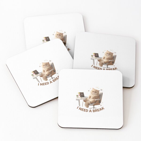 Item preview, I Need a Break – Beige Office Cat Chaos Sticker designed and sold by wildbest.