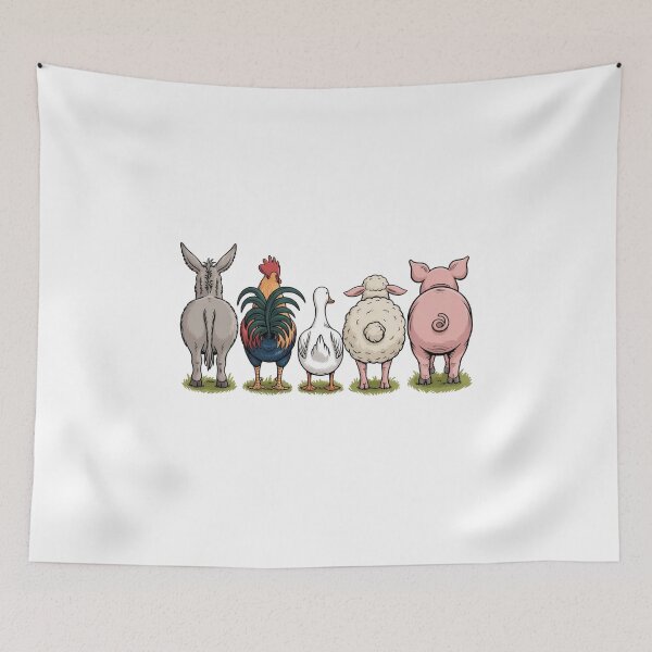 Item preview, Funny Farm Animal Backside Line-up - Cute Rear View of Donkey, Rooster, Duck, Sheep, and Pig Cartoon T-shirt & Sticker Design designed and sold by Picasfarmer.