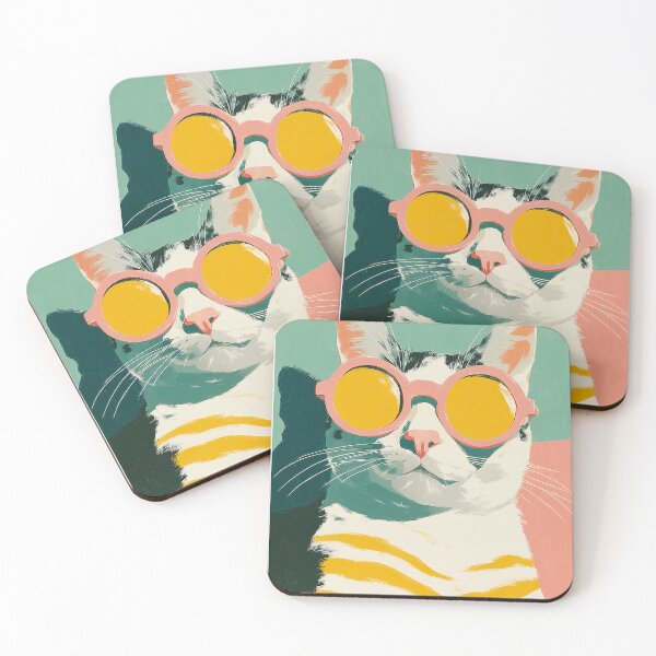 Item preview, Fashion Cat with Yellow Glasses Trendy Aesthetic Kawaii Design designed and sold by Meow-Attitude.