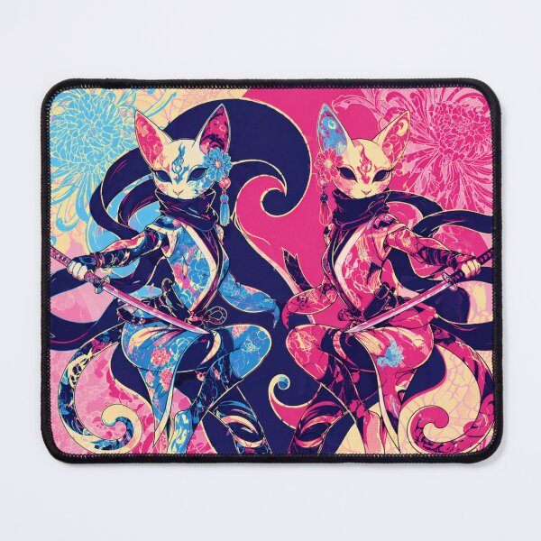 Item preview, The Twins of Hope – Yin Yang Samurai Cats, Protective Guardians, Spiritual Japanese Art designed and sold by Chamalion.