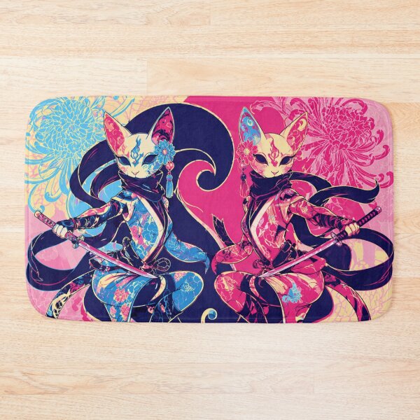 Item preview, The Twins of Hope – Yin Yang Samurai Cats, Protective Guardians, Spiritual Japanese Art designed and sold by Chamalion.