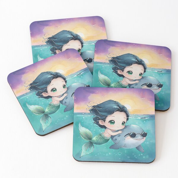 Item preview, Cool Dolphin and Mermaid Sunset Swim designed and sold by ArtisticDesignsbyLinda.