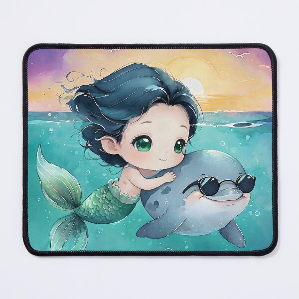 Item preview, Cool Dolphin and Mermaid Sunset Swim designed and sold by ArtisticDesignsbyLinda.