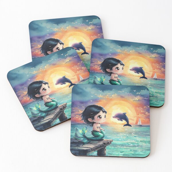 Item preview, Mermaid and Jumping Dolphin Sunset Jetty designed and sold by ArtisticDesignsbyLinda.