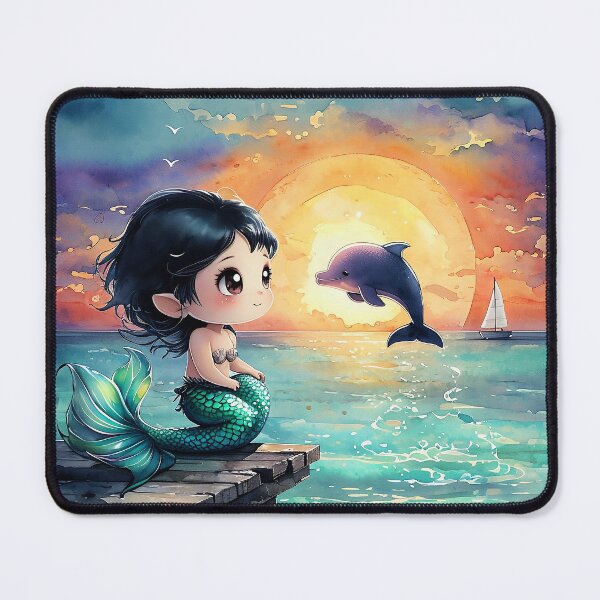 Item preview, Mermaid and Jumping Dolphin Sunset Jetty designed and sold by ArtisticDesignsbyLinda.