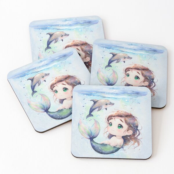Item preview, Chibi Mermaid and Baby Dolphin Underwater Magic designed and sold by ArtisticDesignsbyLinda.
