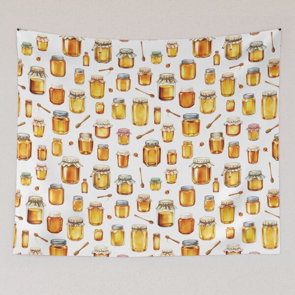 Item preview, Bee and Honey Jar Cottagecore Pattern | Honey-Inspired Art designed and sold by UnhingedBird.