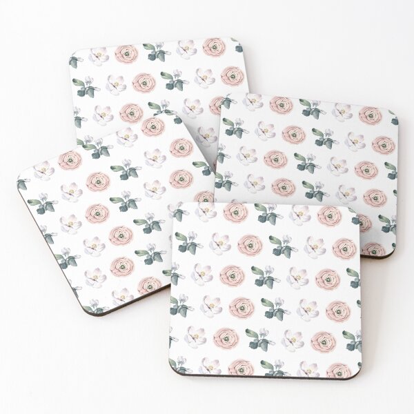 Item preview, Vintage Blush Ranunculus & Apple Blossom Pattern designed and sold by MarykeArt.