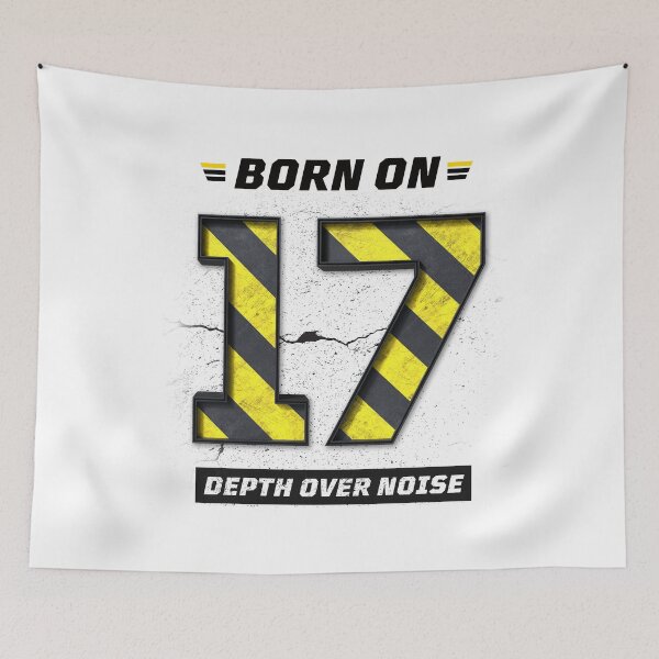 Item preview, Born on 17 Depth Over Noise – Birthday Number 17 Shirt, Minimalist Mindset Design, Grunge Industrial Streetwear designed and sold by amareshdas008.