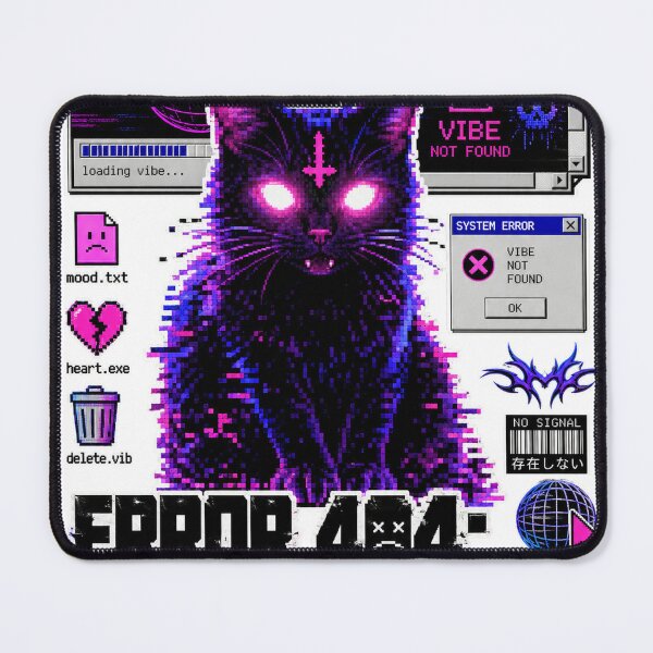 Item preview, Y2K Aesthetic Error 404 Vibe Not Found Pixel Cat T-Shirt designed and sold by Sell4World.
