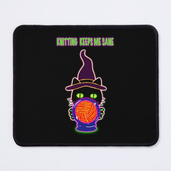 Item preview, Knitting Keeps Me Sane Shirt – Funny Knitting Quote Neon Witch Cat Yarn Design designed and sold by ArtyWares.