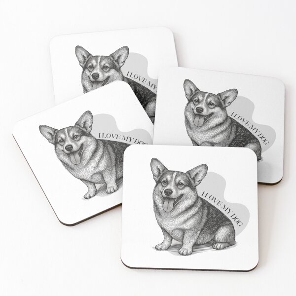Item preview, Woodcut Style Corgi Dog I Love My Dog Illustration designed and sold by Thitinan05.