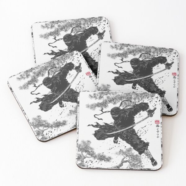 Item preview, Ilustración de un ninja saltando mientras sostiene una espada (estilo Hokusai). designed and sold by whiteblackcat.