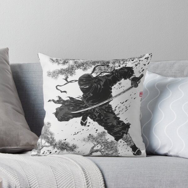 Item preview, Illustration of a ninja jumping while holding a sword (Hokusai-style) designed and sold by whiteblackcat.