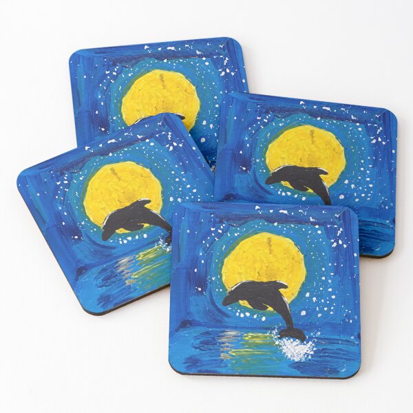 Item preview, Majestic Dolphin Leaping Under Full Moon Ocean designed and sold by Vermanartist.