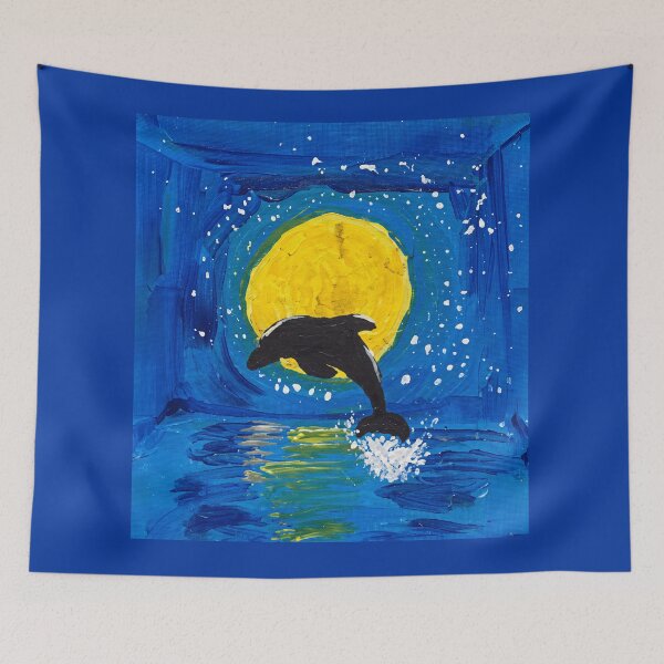 Item preview, Majestic Dolphin Leaping Under Full Moon Ocean designed and sold by Vermanartist.