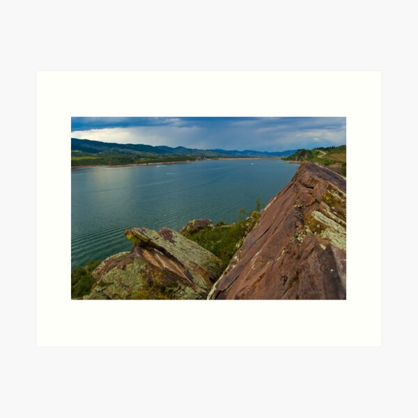Item preview, Rock Cliff, reflective water, and a perfect shady sky in Horsetooth designed and sold by Roschetzky.