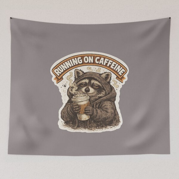 Item preview, Running On Caffeine Raccoon Sticker | Funny Tired Meme | Cute Sleepy Animal designed and sold by K-Vibe Design Studio.