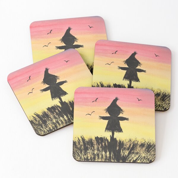Item preview, Rustic Scarecrow Silhouette Sunset Field Watercolor designed and sold by Vermanartist.