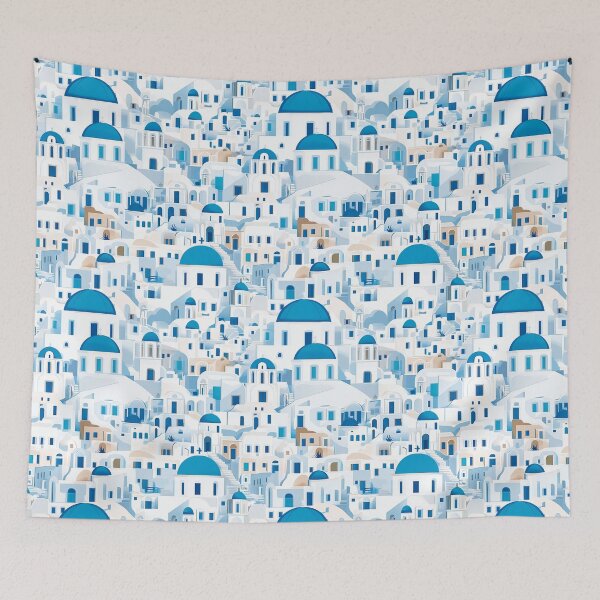 Item preview, Santorini Greece Patterns – Greek Island Houses & Blue Domes - Architecture designed and sold by Suzy Perez Art.